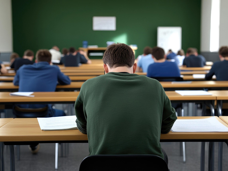 Image of students from the back of a classroom